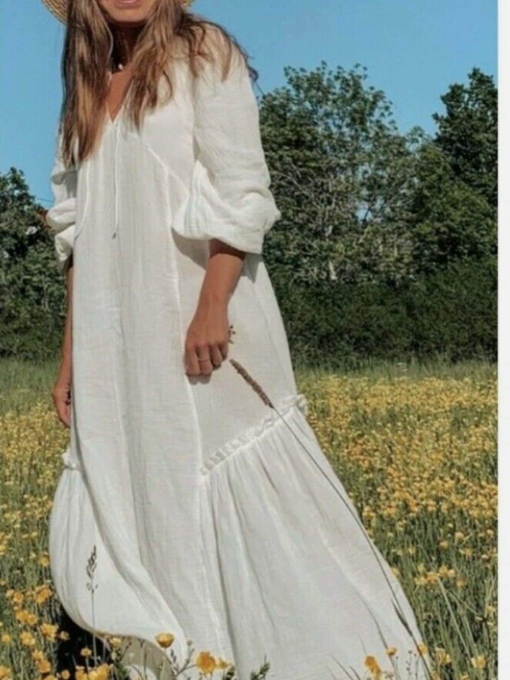 H&M CONSCIOUS WHITE GAUZE MAXI DRESS XL NWT